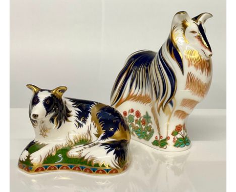 A Royal Crown Derby paperweight, Border Collie, gold backstamp limited edition, 1,389/2,500, gold stopper, printed marks in g