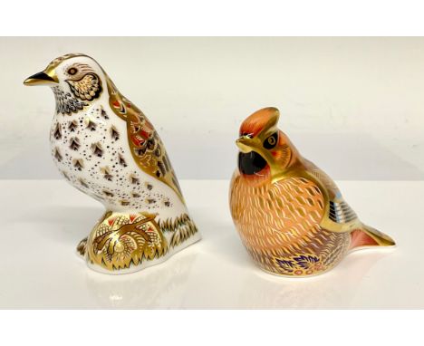 A Royal Crown Derby paperweight, Waxwing, exclusively commissioned by Sinclairs, limited edition, gold stopper, 11.5cm long, 
