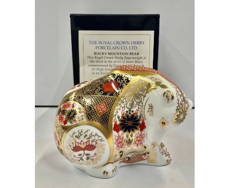 A Royal Crown Derby paperweight, Rocky Mountain Bear, decorated in the 1128 pattern, the third in a series of Imari Bears com
