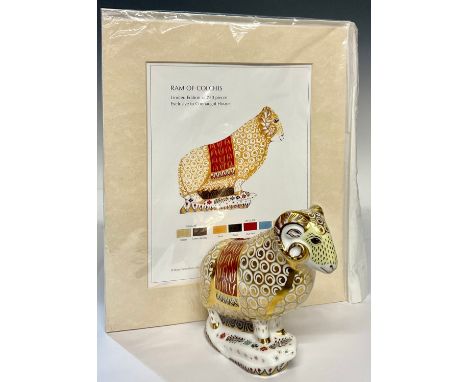A Royal Crown Derby paperweight, The Ram of Colchis, exclusively for Connaught House, designed by Tien Manh Dinh, limited edi