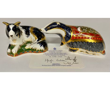 A Royal Crown Derby paperweight, Moonlight Badger, Collectors Guild exclusive, gold stopper, 16cm long, printed mark in red, 