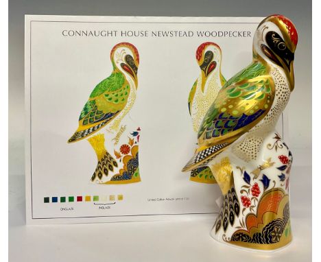 A Royal Crown Derby paperweight, Newstead Woodpecker, a signature edition of 750, designed by Jane James, gold stopper, 17cm,
