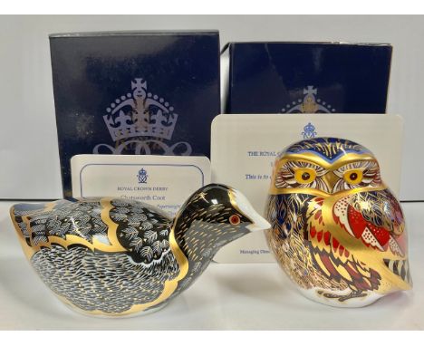 A Royal Crown Derby paperweight, Chatsworth Coot, limited edition 605/1,000, gold stopper, 12cm long, printed mark in red, ce