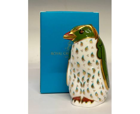 A Royal Crown Derby paperweight, Harrods Rockhopper Penguin, specially commissioned, limited edition 20/950, gold stopper, 11