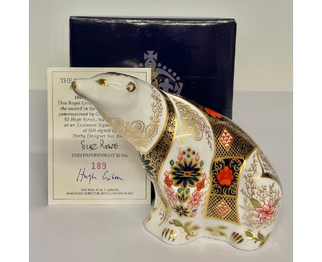 A Royal Crown Derby paperweight, Imari Polar Bear, decorated in the 1128 pattern, the second in a series of Imari Bears commi