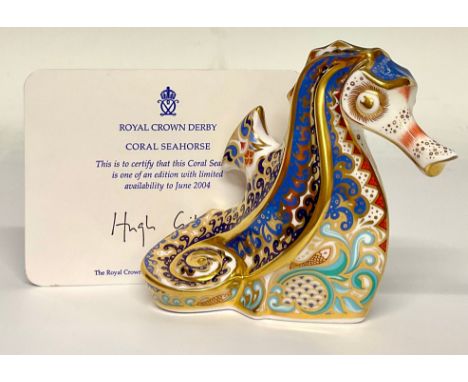 A Royal Crown Derby paperweight, Coral Seahorse, limited edition for the year 2004, gold stopper, 10cm, printed mark in red, 