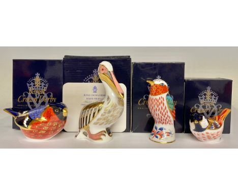 A Royal Crown Derby paperweight, White Pelican, exclusive limited edition, 239/5,000, gold stopper, 12.5cm, printed mark in r