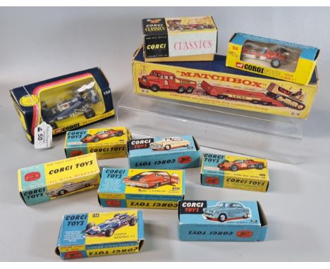 Collection of Corgi diecast vehicles to include: 158 Elf  Tyrrell F1, 154 Ferrari Formula 1 Grand Prix Racing Car, 215 Ford T