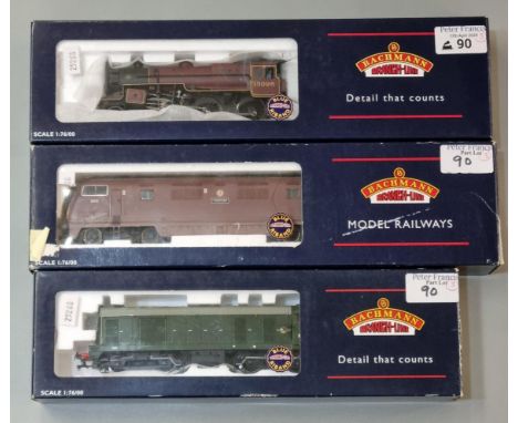 Three Bachman Branch-Line scale 1:76 model locomotives in original boxes to include: 32-027 Class 20 Diesel with Indicator Di