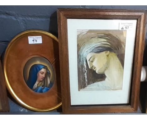 Group of four assorted portrait studies to include: Victorian pastel study of a pensive young woman, oval 33x29cm approx., fu