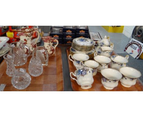 Tray of Royal Albert 'Moonlight Rose' design teaware to include: small teapot, teacups and saucers, coffee cup and saucer, mi