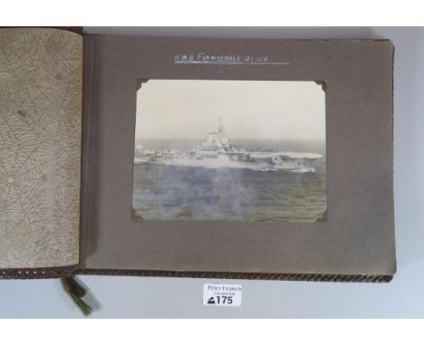 Interesting WWII photograph album, featuring images of the Aircraft Carrier HMS Formidable at sea, small black and white phot