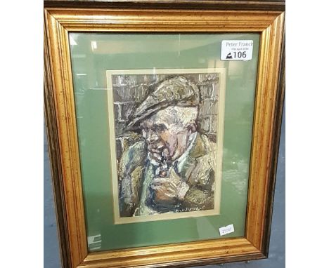 Dick Summers (Welsh 20th/21st century), 'First Pipe of the Day', signed and inscribed verso.  Oils on board.  19x13cm approx.