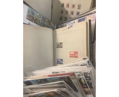 Plastic box with all World stamps in albums and quantity of Great Britain First Day Covers in album and loose.  (B.P. 21% + V