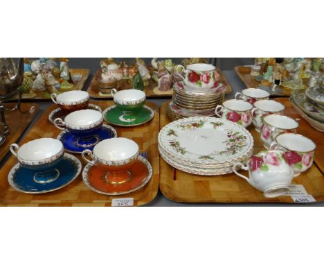 Two trays of china to include; Royal Albert 'Old English Rose' design teacups and saucers and small plates, Shelley cabinet c