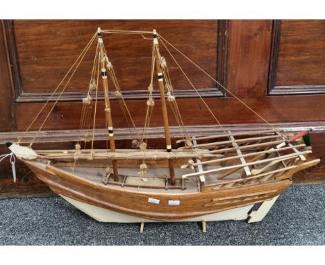 Wooden scale model of an Arab Dhow sailing vessel.  64cm long approx.   (B.P. 21% + VAT) 