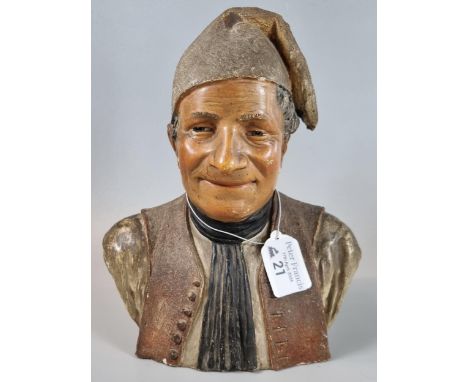 Vintage pottery continental bust of an old man in his night cap, marked to the back 'Wien'. (Vienna) (B.P. 21% + VAT) 