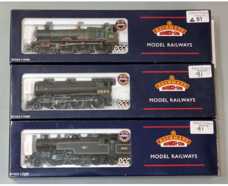 Three Bachman Branch-Line 1:76 scale model locomotives in original boxes to include: 32-877 Fairburn Tank, 32-275 Black Group