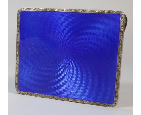 Silver 925 blue guilloche enamel and engine turned cigarette case. 3.75 troy oz. approx. (B.P. 21% + VAT)  Very minor wear/su