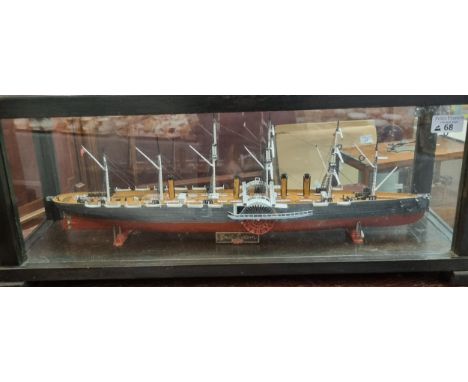 Cased scale model of the transitional steam sailing vessel The Great Eastern , designed by famous engineer Isambard Kingdom B