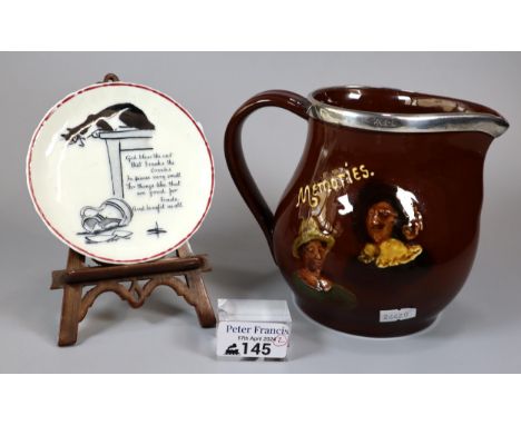 Royal Doulton Charles Dickens themed Memories Kingsware jug/pitcher with silver collar for London 1908 together with small Ro
