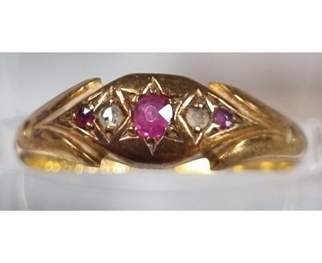 Edwardian 15ct gold ruby and diamond ring.  1.8g approx.  (B.P. 21% + VAT) 