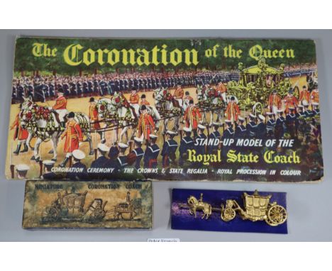 1953 stand up model of the Royal State Coach for the Coronation of The Queen (Elizabeth II) together with a miniature Coronat