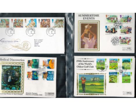43 FDC in a Royal Mail First Day Covers Album, 11 FDCs are Mercury Silks Includes 50th Anniversary D-Day 1944-1994, Swans 199