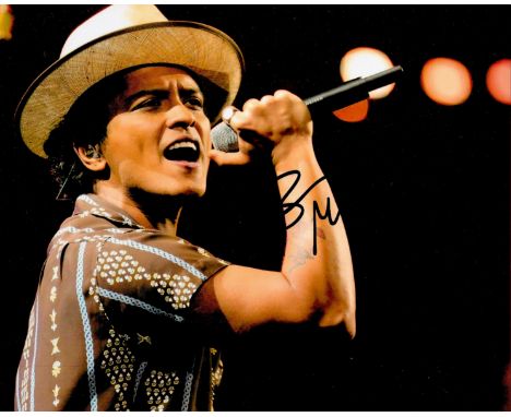 Bruno Mars signed 10x8 colour photo. Peter Gene Hernandez (born October 8, 1985), known professionally as Bruno Mars, is an A