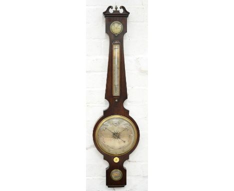 A VICTORIAN ROSEWOOD BAROMETER, THE SILVERED DIAL INSCRIBED A. CANTI AND SONS 16 BROOK STREET HOLBORN, 98CM H 