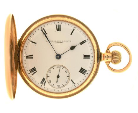 A SCHIERWATER AND LLOYD 9CT GOLD HUNTING CASED KEYLESS LEVER WATCH, BIRMINGHAM 1917, 90G 