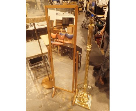 Large brass standard lamp and a full length mirror
