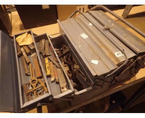 Two boxes of engineering tools including verniers etc 