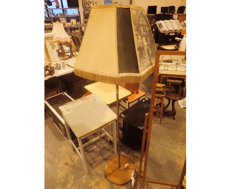 Brass and teak standard lamp