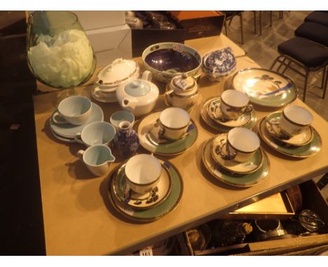 Collection of tea sets etc including Oriental Deco style  vase, Poole duo tea set and Shelley vase