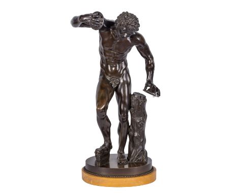 DUCHEMIN, ISAAK (Künstler des 19./20. Jh.), "Tanzender Faun", 19. Jh., Bronze, vollplastische Skulptur auf Steinsockel, nach 