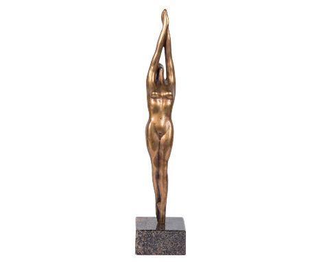 SIGALDI, EMMA DE (1910/12-2010), "Schwimmerin vor dem Sprung", Bronze, im Guss signiert, auf grau-roséfarben marmoriertem Ste