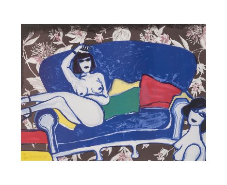 CORNEILLE, GUILLAUME (1922-2010) "Blaues Sofa mit 2 weiblichen Akten", 1979, u.li. mit Bleistift von Hand nummeriert 98/250, 