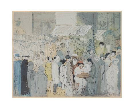 SCHNEUER, DAVID (1905-1988) "Pariser Straßenszene vor Cafe", Farblithographie/Papier, u.re. mit Bleistift von Hand signiert u