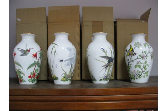 Basil Ede Four Franklin Mint Porcelain Bird Vases Woodland