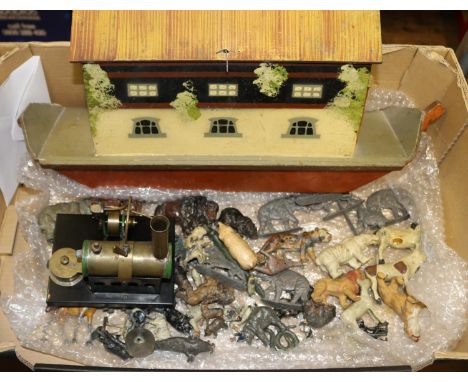 A late 19th/early 20th century wooden Noah's Ark in painted pine finish with hinged lid (approx 540mm long). Together with 50