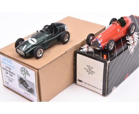 2 1:43 single seat racing cars. A JADE Miniatures Tasman Series 1956 Aston Martin DP155, in dark metallic green, RN1. Plus a 