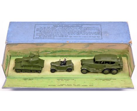 A scarce Dinky Toys Royal Tank Corps Light Tank Unit set (152). Comprising a light tank (152a), reconnaissance car (152b) and