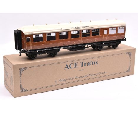 An Ace Trains O gauge C/4 LNER Buffet Car in lined teak livery, 650. Boxed. VGC-Mint, protective plastic film still attachedt