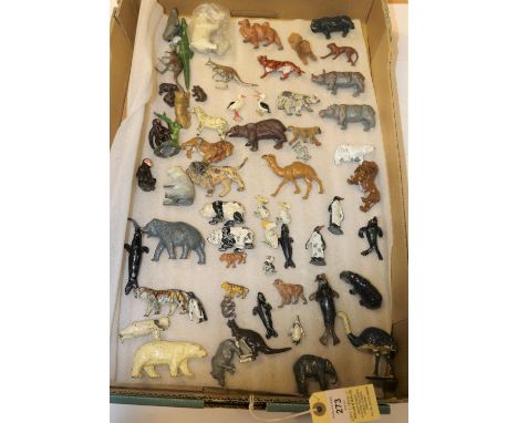 50+ lead Zoo animals by Britains, Johillco, Charbens, etc. Including; ostrich, penguins, camel, rhino, elephant, polar bear, 