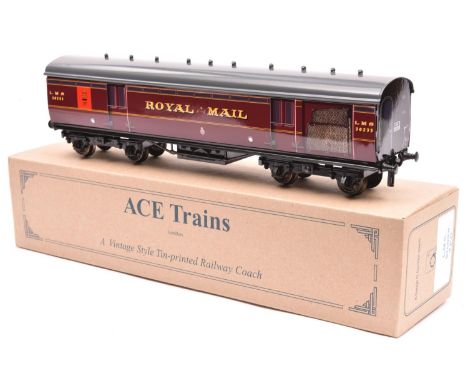 An Ace Trains Overlay Series O gauge LMS Stanier bogie George VI Royal Mail TPO van in lined maroon livery, 30233. Designed b