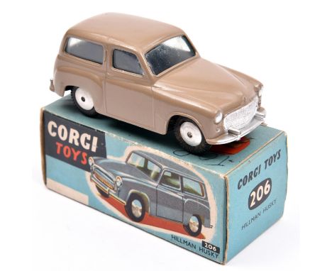 Corgi Toys Hillman Husky (206). An example in tan with smooth spun wheels and black tyres. Boxed, some wear/pen marking, Vehi