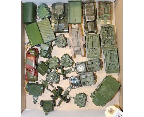 A quantity of Dinky Military. Reconnaissance Car. 2x Jeep. 3x Light Dragon Tractors. 5x Limbers. 3x Field Guns. Char AMX. Plu