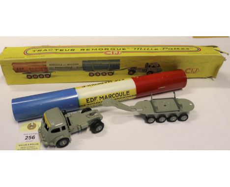 The major parts of a CIJ 'Tracteur Remorque 'Mille-Pattes' heavy haulage Renault tractor unit with skeletal trailer bogies to