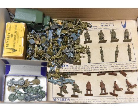 A quantity of Skybirds. Including 2x carded military figure sets each comprising 12 figures, RAF and Army. An Aircraft Refuel